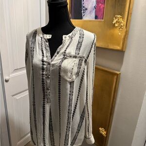 Free People Striped Black and White Henley Tunic Top